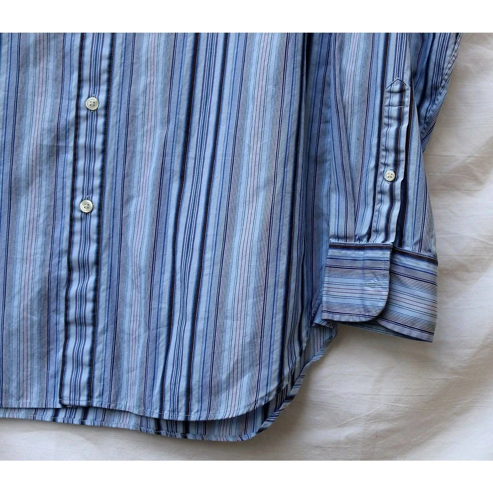 J.Crew Men's‎ M(15-15 1/2) Blue & Red Striped LS BF 100% Cotton Shirt NICE!
